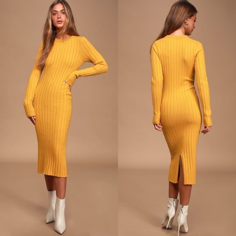 The Best Yet Mustard Yellow Ribbed Bodycon Sweater Dress
Lulus Size M